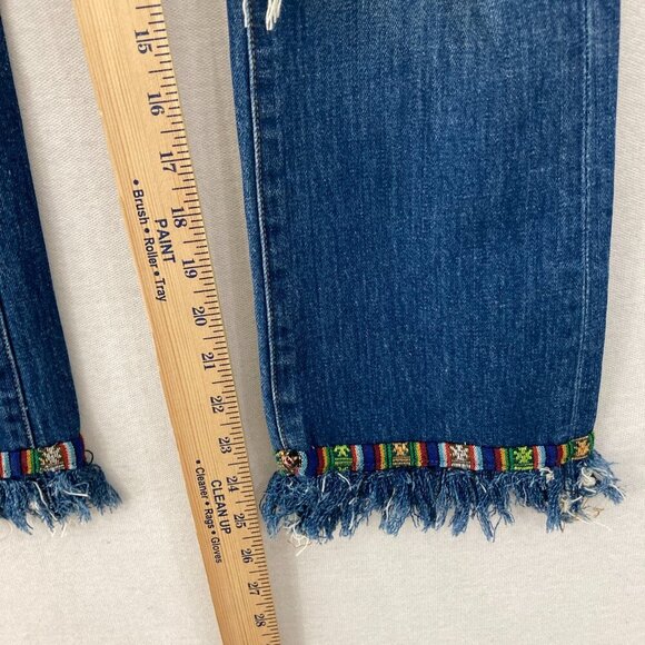 Madewell size 26 Medium Wash 10" High Riser Demi Boot Jeans Fringe Boho - Picture 10 of 11